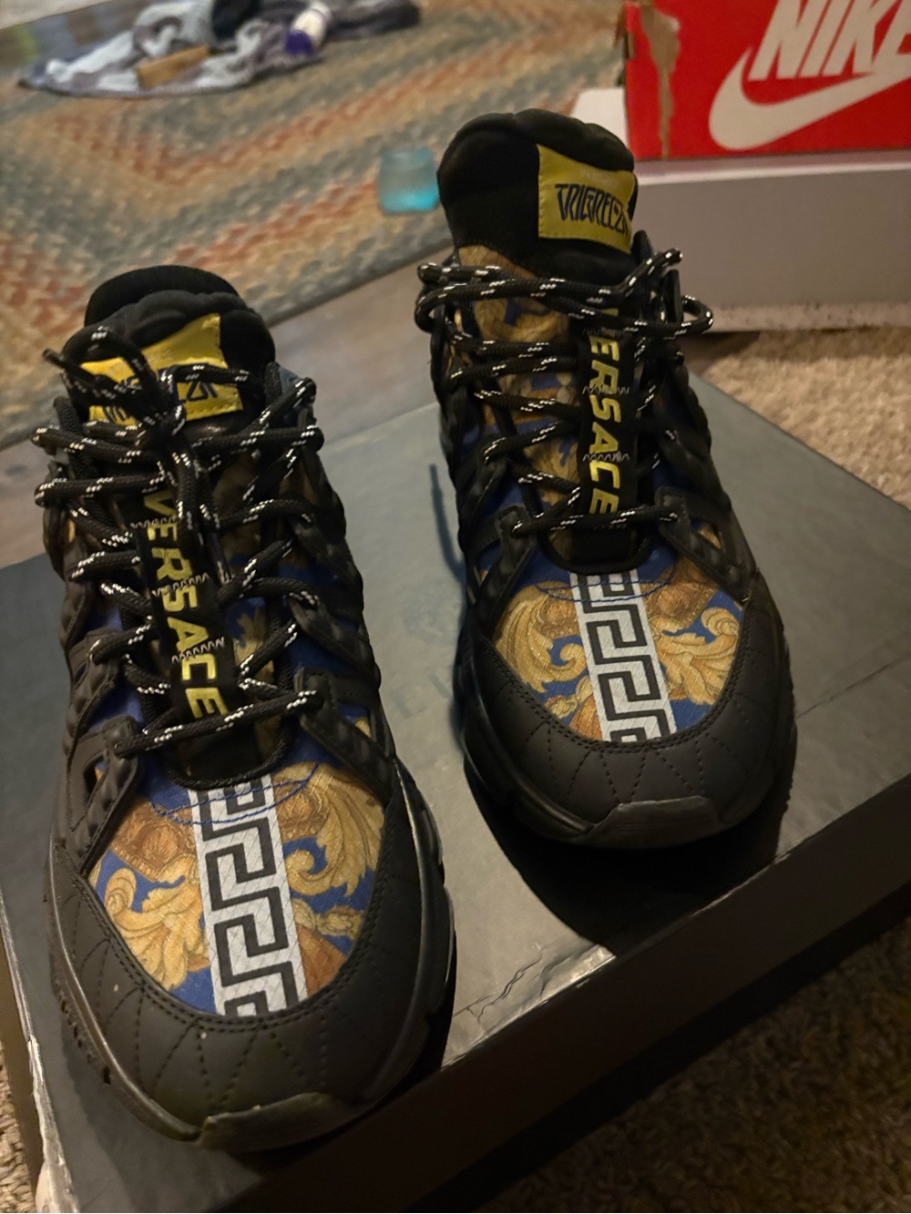 Versace Black, Gold & Blue Baroque High-Top Sneakers